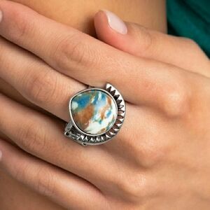 Silver and Multicolor Native Stone Ring